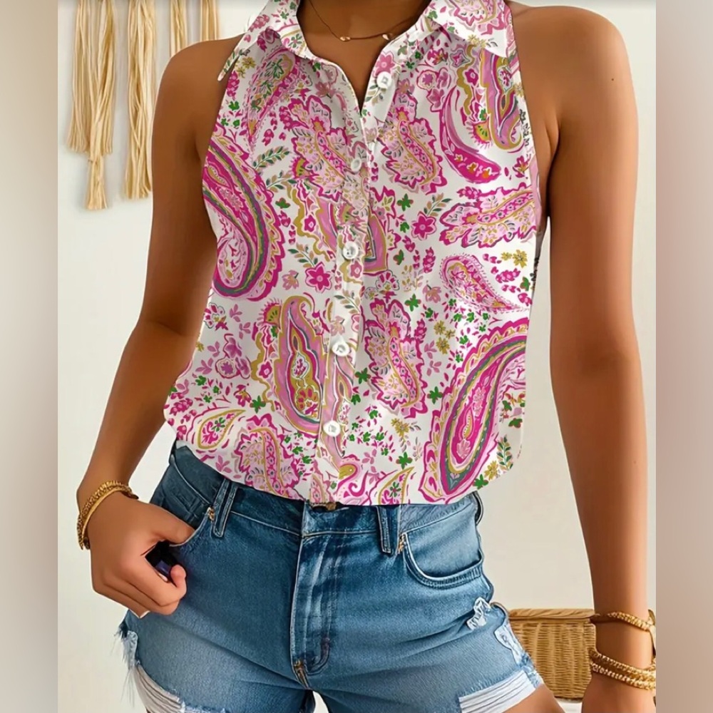 Paisley print button down blouse